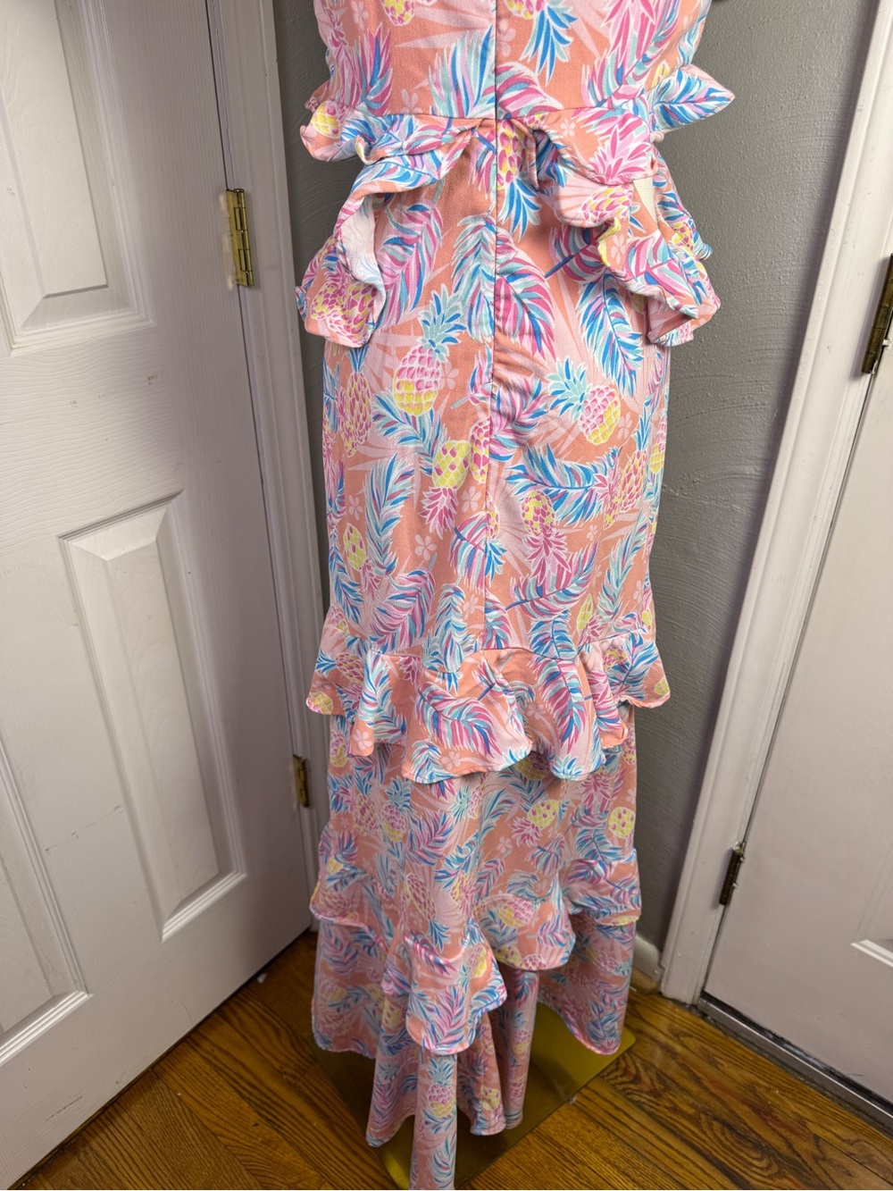 Simply Southern Pineapple Ruffle Maxi Dress Large Tropical Resort Cruise Pink - Picture 12 of 13